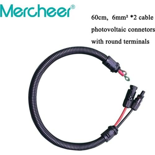 Waterproof photovoltaic PC solar connector with 60cm 6mm² *2 strand black and red solar cable protected by sylphon bellows