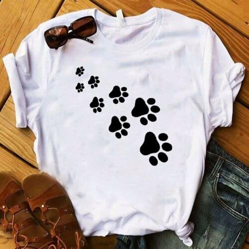 Fashion Women T Graphic Top Tshirt Dog Paw Funny Printed Fashion Cute Summer Female Tee Shirt Femme Ladies Clothes T-shirt