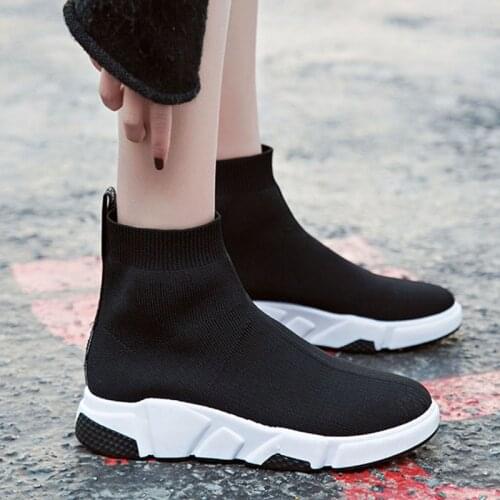 Weweya Size 40 High Top Woman Casual Sock Slip-on Women Casual Shoes Stretch Women Sneakers 2019 Sequin Socks Women Flats Shoes