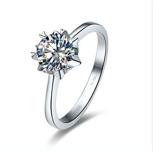 AU585 Solid White Gold 14K Solitaire Ring Engagement Jewerly Snowflake 0.5Ct 5.0mm D VVS1 Moissanite Female Ring