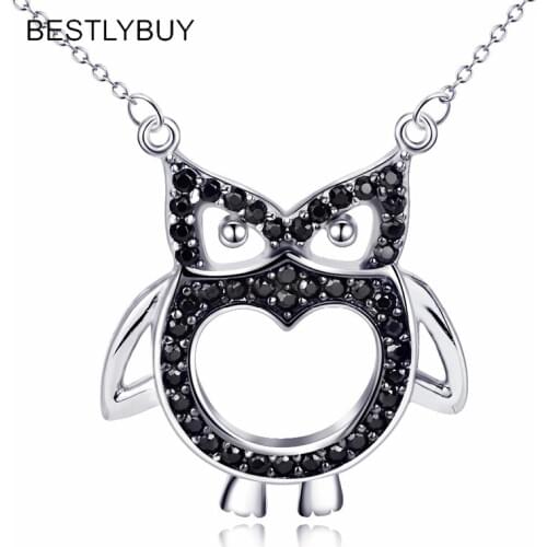 BESTLYBUY Authentic 100% 925 Sterling Silver Animal Cute Owl Necklace Women Pendant Necklace Sterling Silver Jewelry
