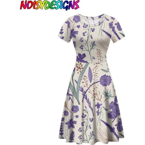 NOISYDESIGNS Womens A-Line Dress Wheat Ears Pattern Casual O-Neck Short-Sleeve Ladies Clothing Summer Slim Female Floral Dress