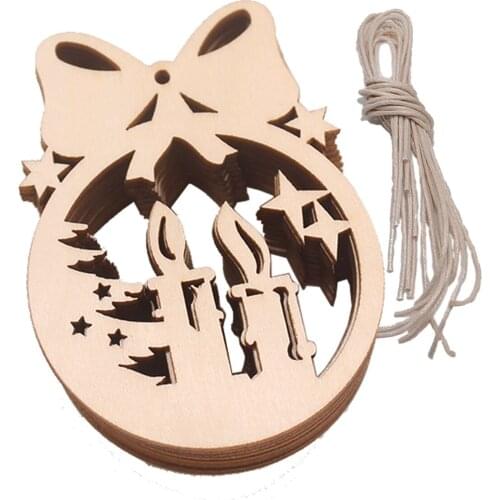10pcs DIY Wooden Candle Unfinished Wood Christmas Ornaments Cutouts for DIY Craft Christmas Tree Hanging Embellishments
