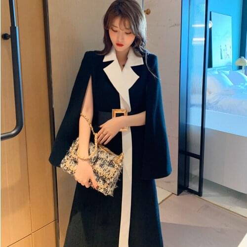 2020 Women Vintage British Style Work Party Ladies Cape Coats Autumn Winter High Quality Woolen Shawl Cape Poncho Coat With Belt