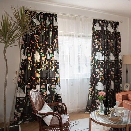 2021 Curtain for living dining room bedroom Black Swan Lake retro American country ins imitation silk semi-shading Roman blinds