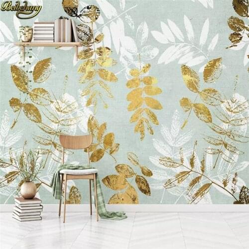 Beibehang Custom papel de parede 3d Nordic small fresh golden leaves papier peint mural 3d background wallpapers for living room