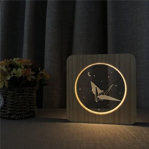 Paper Crane 3D USB LED Arylic ABS Lamp Table Light Switch Control Carving Lamp for Childrens Room Decoration Dropshipping
