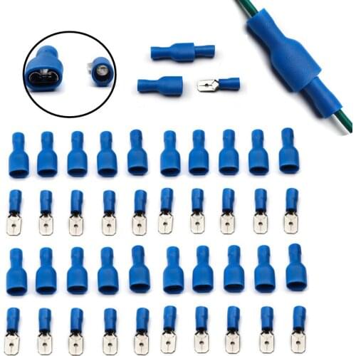 50/100PCS 6.3mm Insulated Female&Male Electrical Wire Connector 16-14AWG Crimp Terminal Spade Connector FDFD2-250 MDD2-250