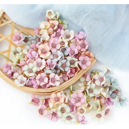 50pcs/lot 2CM Multicolor Flower Head Mini Silk Artificial Flower Wedding Decoration DIY Flower Wreath Headdress Decoration