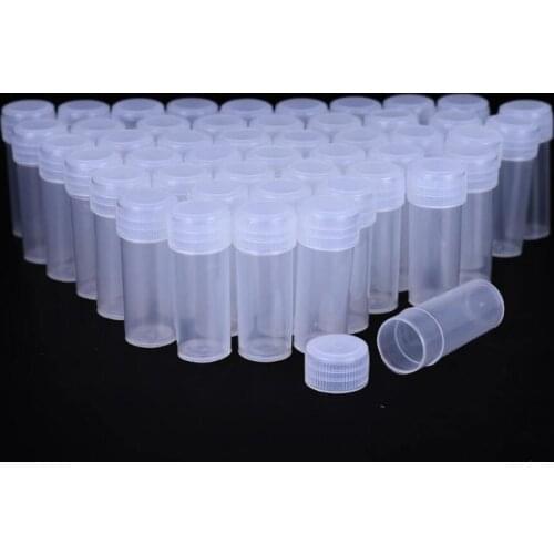 50Pcs 5ml Plastic Bottle Sample Jar 5g Small Barrel Vials Medicine Pill Liquid Powder Capsule Storage Container Packing Bottles