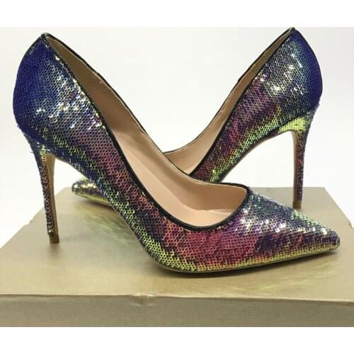 Bling Sparkling Women Pumps 12cm High Heels Shoes Woman Pointy Toe Stiletto Sexy Women Nightclub plus size 45 LF017 CHENSIR9