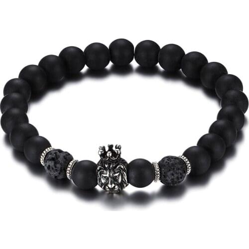 8.5MM alloy crown lion head bracelet black mens bracelet B00382