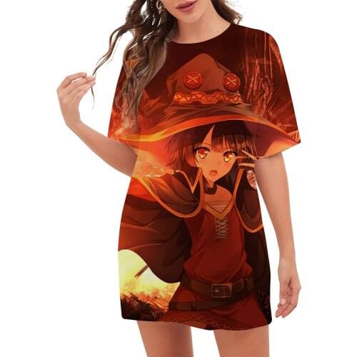 CLOOCL Popular Megumin Konosuba Fashion Women Short Sleeve Loose T Shirt 3D Anime Girl Print Long T-shirt Women Clothing