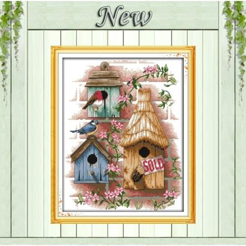 Birds house Log cabin,Pattern Printed on the canvas DMC 11CT 14CT Cross Stitch kits,needlework Set embroidering,Home Decorations