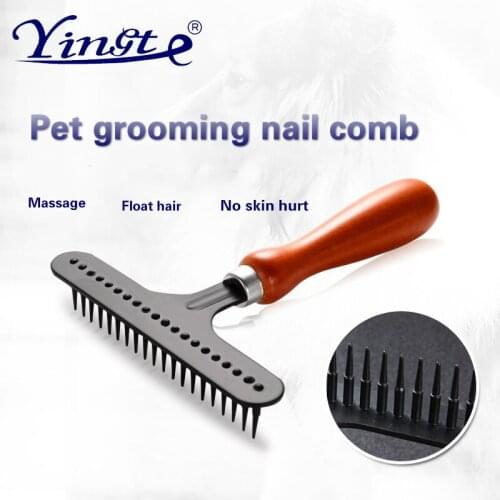 Pet nail comb Solid wood handle pet Cat and dog open knot Stainless steel row grooming tool