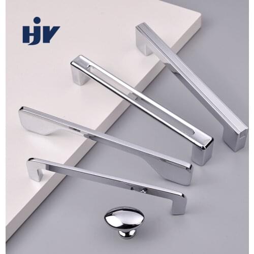 Furniture Handles Chrome Kitchen Cabinet handles Knobs Cupboard Wardrobe Pulls Modern Funiture Door Handles Drawer Button Handle