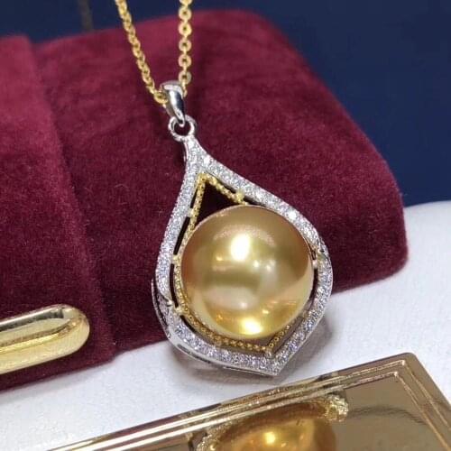 D115 Fine Jewelry 925 Sterling Silver Natural Ocean Golden Pearl 10-11mm Pendants Necklaces for Women FIne Pearls Pendants