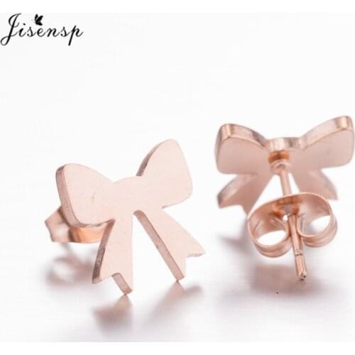 Jisensp Fashion Sweet Bowknot Earrings Female Bow-knot Stud Earrings Stainless Steel Earrings Jewelry for Women Valentine Gift