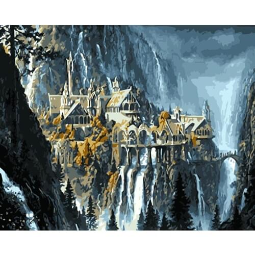 Painting By Numbers DIY Dropshipping Big size Fantastic mountain city Landscape Acrylic House Decoration Art picture Gift