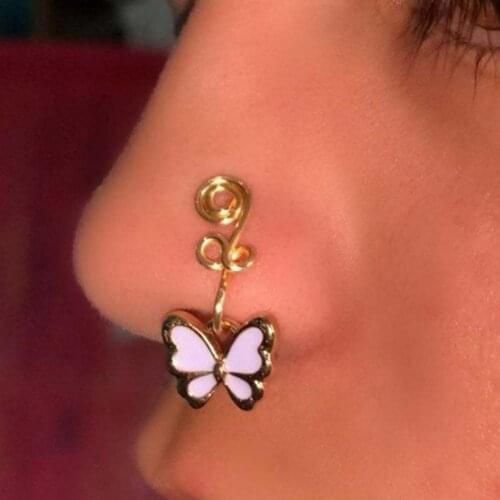 Butterfly Fake Nose Ring Non Piercing Clip On Nose Ring Indian Style Heart Nose Cuff Fake Piercing Nariz Jewelry