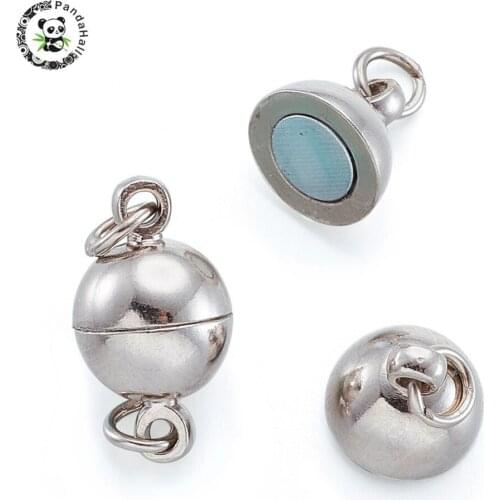 PANDAHALL 50Sets Brass Magnetic Clasps For Jewelry Making Nickel Free Platinum, 14x8mm, Hole: 2mm; Jump Ring: 4x0.7mm Wholesale