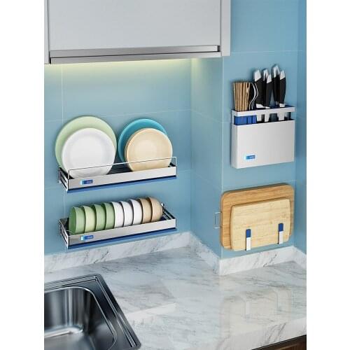 Kitchen racks Dish racks Drain racks Stainless steel condiment supplies storage Shelf free punching