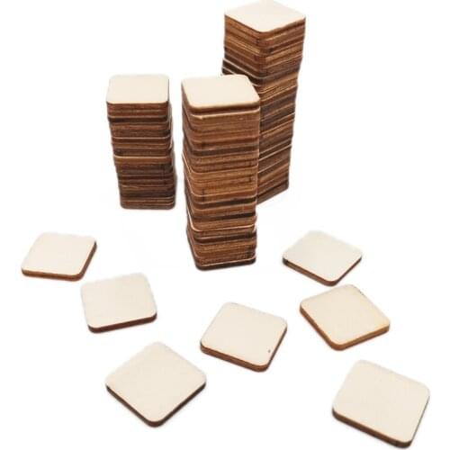100pcs 10mm 0.39inch Unfinished Wood Cutout Pieces for Crafts - 12 Pack Blank Square Natural Rustic Wood Ornaments