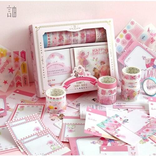 Cute girl heart and paper tape sticker gift box set material stickers small fresh original school office stationery