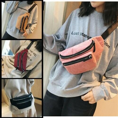Fashion Corduroy Fanny Pack Women Waist Bag Belt Money Travel Sport Bum Bag
