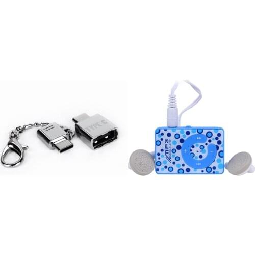 FULL-Clip USB MP3 Music Media Player With Key Chain Type-C OTG Adapter Kits Micro-USB To Type C & USB To Type-C Converter