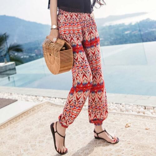2019 New fashion bohemian style long pants summer print chiffon harem pants loose casual plus size women pants trousers W74