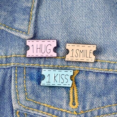Sweet Girlfriend Gift Bonus Jewelry Kiss Smile Hug Coupons ticket Enamel Badges Brooches Lapel pins Birthday Gift For Boy