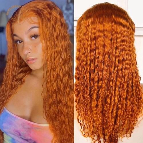 Lace Frontal Wigs Light Ginger Orange Curly 13X4 Lace Front Wig Full Density Brazilian Remy Colored Human Hair Wigs For Women