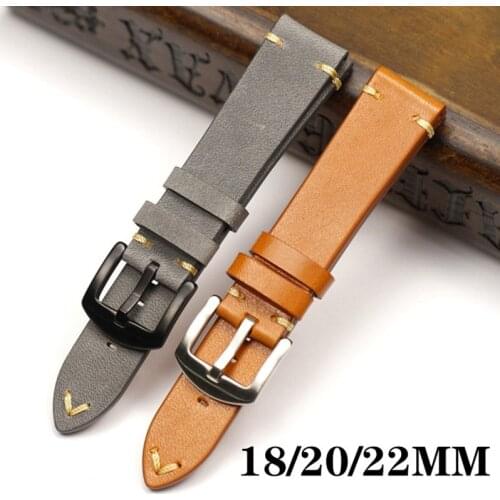 Handmade Yellow Grey Watchband Italian Vegetable Tanned Leather Strap 18mm 20mm 22mm Retro Calfskin Strap For Seiko Casio Omega