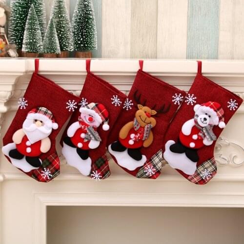Christmas Stockings Socks Plaid Santa Claus/Elk/Snowman Candy Gift Bag Xmas Tree Hanging Ornament Decoration
