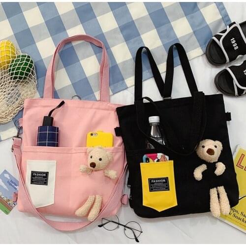 Рюкзак школьный bolsas Kawaii Bear Doll Canvas Tote Bag Folded шопер Handbag Shoulder Bags Girl School Bags Purses and Handbags