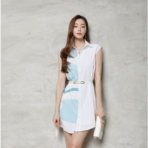 S-XL Plus Size Summer Elegant Korean Elegant Shirt Dress Women Turn-down Collar Sleeveless Dress Lady Casual Streetwear Clothes