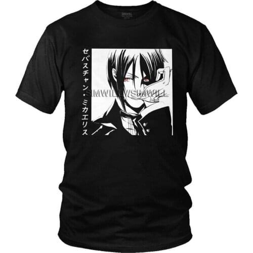 Black Butler T Shirt Men Short Sleeves Cotton T-shirt Kuroshitsuji Toboso Yana Sebastian Japanese Anime Tee Tops Fashion Tshirt