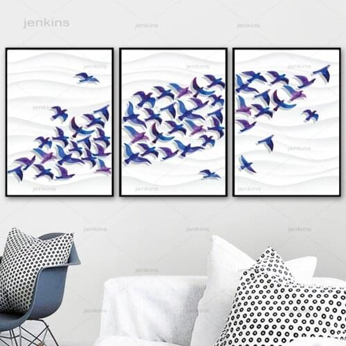 Modern Minimalist Style Bird Flock Wall Art Canvas Painting Nordic Posters and Prints Wall Pictures for Living Room Home Decor
