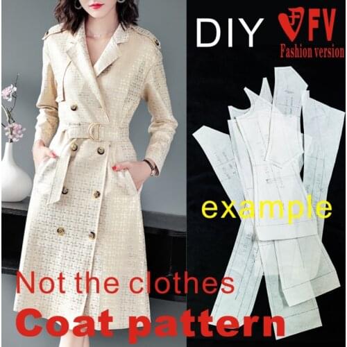 Drop-shoulder sleeve windbreaker pattern womens suit collar coat sewing drawings 1:1 garment making pattern BFY-296