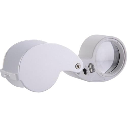 LED Folding Jewelry Magnifying Glass Aluminum Alloy Plastic Acrylic Optical Lens MG21011 Silver With Battery