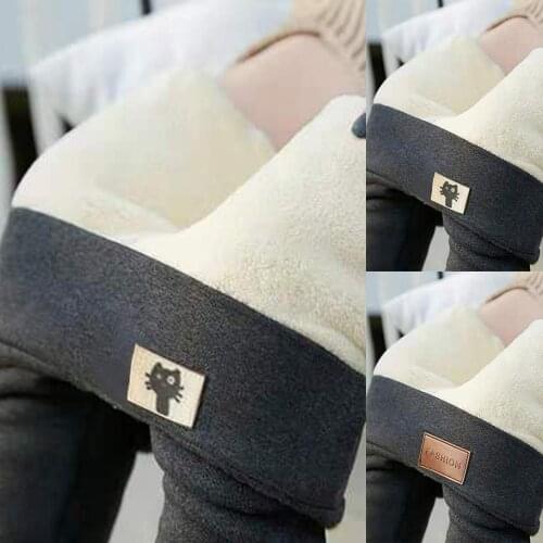 Warm Women Pants Winter Skinny Thick Velvet Wool Fleece Leggins Trousers Lambskin Cashmere Pants Female Leggings