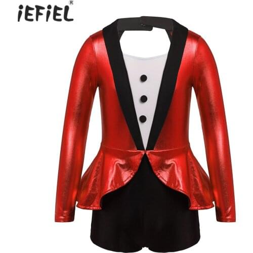 Kids Girls Ballet Dance Gymnastics Leotard Girls Glittering Metallic Long Sleeve Open Back Jazz Dance Unitard Bodysuit Dancewear