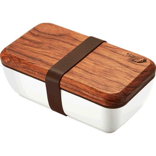 Japanese Lunch Box With Wood Lid For Kids School Office Leak-Proof Bento Box Microwave Dinnerware Food Storage Container LF313