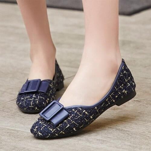 Plus Size 35-43 Women Flats Plaid Slip on Flat Shoes Woman Ballet Flats Jacquard Fabric Boat Shoes Loafers Ladies Shoes N7182L