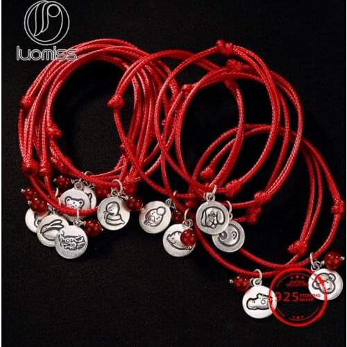 12 Chinese Zodiac Constellation Bracelet Good Lucky Red String Bangle 925 Sterling Silver For Womens Jewelry Gift Accessories