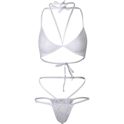 Womens Lingerie Lace Nightwear Top Bikini Bra Pants Underwear Set