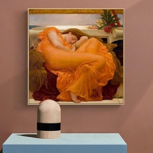Famous Painting Flaming June by Frederic Leighton Oil Painting Canvas Prints Classic Wall Art Decorative Picture for Room Decor