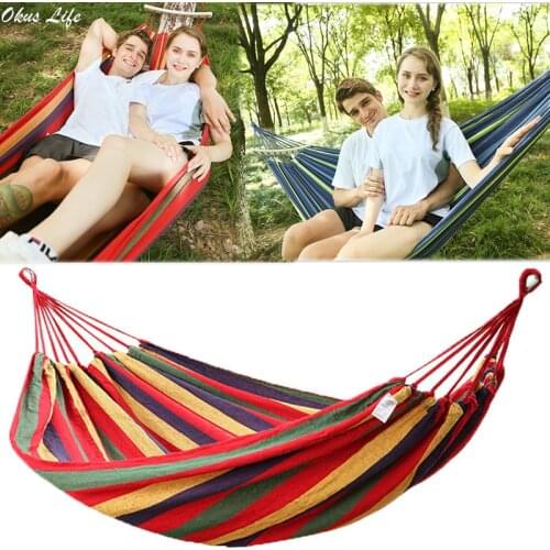 1/2 People Strong Outdoor Picnic Garden Hammock Portable Travel Camping Hang Bed Swing Canvas Stripe Hang Bed Furniture Hammock
