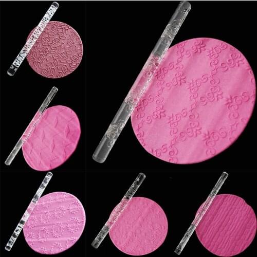 15Styles Acrylic Rolling Pin Designed Fondant Cake Impression Rolling Pin Pastry Roller Embossing Baking Tools
